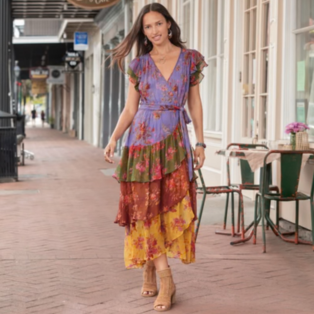 Sundance Elvie Garden Boho Floral Multicolor Cottagecore Layered Maxi Dress PXS - Picture 1 of 10
